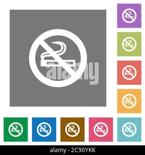 No smoking flat icons on simple color square backgrounds Stock Vector