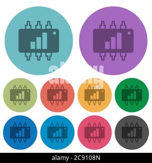 Hardware acceleration darker flat icons on color round background Stock Vector