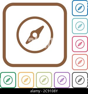 Compass simple icons in color rounded square frames on white background Stock Vector