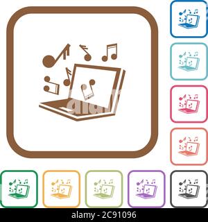 Laptop music simple icons in color rounded square frames on white background Stock Vector