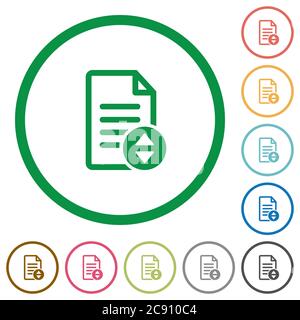 Document scrolling flat color icons in round outlines on white background Stock Vector