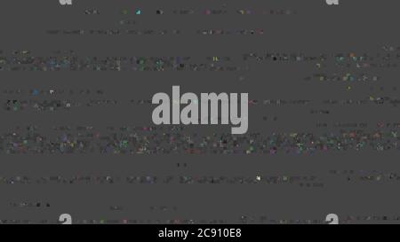 Distortion of the broken video image on black background, VHS effect, glitch digital color pixel noise. Stock abstract pixel background glitch texture Stock Photo