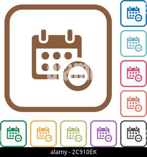 Remove from calendar simple icons in color rounded square frames on white background Stock Vector