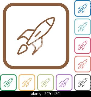 Launched rocket simple icons in color rounded square frames on white background Stock Vector