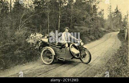Two Women in a Harley Davidson Motor Cycle with Sidecar - Vintage Photograph