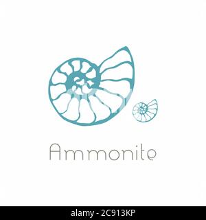 Fossil ammonite nautilus seashell vector logo. Hand drawn illustration for spa salon, seafood cafe restaurant corporate Stock Vector