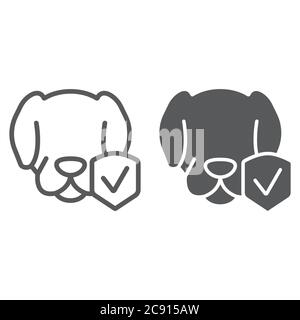 Animal insurance line and glyph icon, protection and pets, dog protect sign, vector graphics, a linear pattern on a white background. Stock Vector