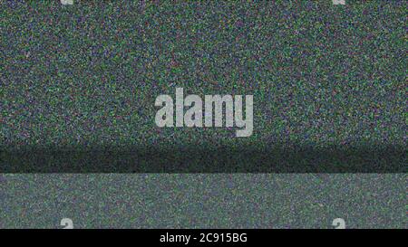Horizontal distortion of broken video image on black background, VHS effect, glitch digital color pixel noise. Stock abstract pixel background glitch Stock Photo