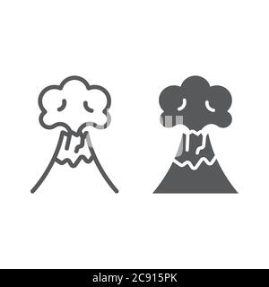 Volcanic eruption line and glyph icon, disaster and explosion, volcano erupting sign, vector graphics, a linear pattern on a white background. Stock Vector