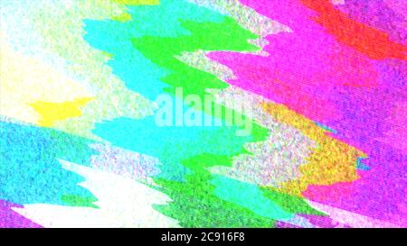 Horizontal distortion of broken video image on black background, VHS effect, glitch digital color pixel noise. Stock abstract pixel background glitch Stock Photo