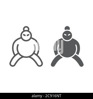 Sumo line and glyph icon, asian and character, japanese wrestler sign, vector graphics, a linear pattern on a white background. Stock Vector