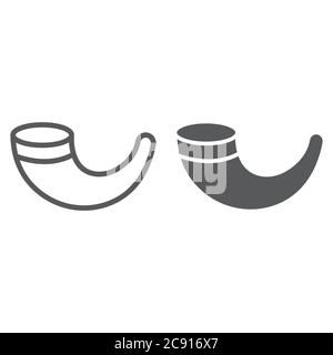 Shofar line and glyph icon, religion and israel, jewish horn sign, vector graphics, a linear pattern on a white background. Stock Vector