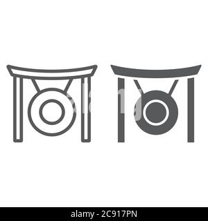 Gong line and glyph icon, asia and music, musical instrument sign, vector graphics, a linear pattern on a white background. Stock Vector