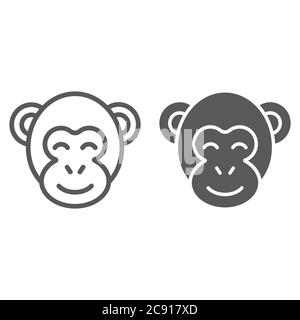 Monkey line and glyph icon, zoo and africa, animal sign, vector graphics, a linear pattern on a white background. Stock Vector