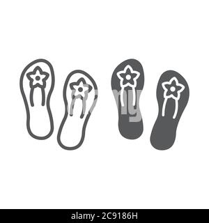 Sandals line and glyph icon, footwear and shoes, flip flops sign, vector graphics, a linear pattern on a white background. Stock Vector