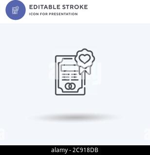 Marriage Certificate icon vector, filled flat sign, solid pictogram isolated on white, logo illustration. Marriage Certificate icon for presentation. Stock Vector