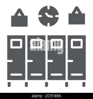 School lockers glyph icon, gym and changing, closet sign, vector graphics, a solid pattern on a white background. Stock Vector