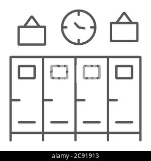 School lockers thin line icon, gym and changing, closet sign, vector graphics, a linear pattern on a white background. Stock Vector