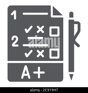 Exam glyph icon, questionnaire and form, task sign, vector graphics, a solid pattern on a white background. Stock Vector