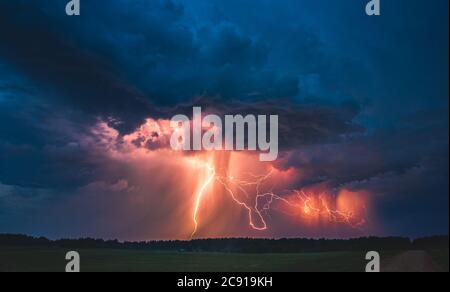 Lightning bolt in the dark sky, night image Stock Photo