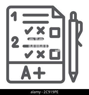 Exam line icon, questionnaire and form, task sign, vector graphics, a linear pattern on a white background. Stock Vector