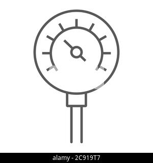 Oil manometer thin line icon, control and meter, pressure gage sign, vector graphics, a linear pattern on a white background. Stock Vector
