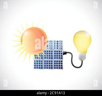 Sun, solar panel and energy illustration design over a white background Stock Vector