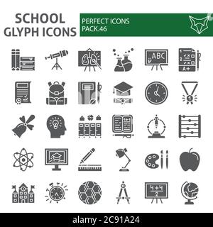 School glyph icon set, education symbols collection, vector sketches, logo illustrations, study signs solid pictograms package isolated on white Stock Vector