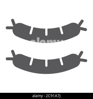 Fried sausages glyph icon, food and meat, grilled sausage sign, vector graphics, a solid pattern on a white background. Stock Vector