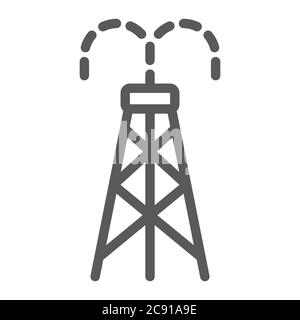 Oil derrick line icon, tower and industry, oil rig sign, vector graphics, a linear pattern on a white background. Stock Vector