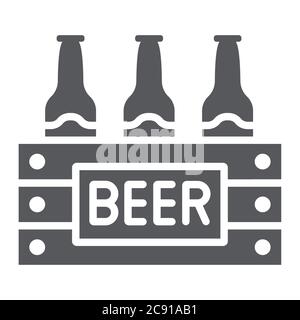 Case of beer glyph icon, alcohol and drink, pack of beer bottles sign, vector graphics, a solid pattern on a white background. Stock Vector