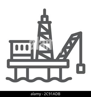 Oil platform line icon, industrial and derrick, oil rig sign, vector graphics, a linear pattern on a white background. Stock Vector