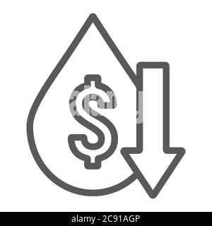 Oil price fall line icon, crisis and fuel, oil cost low sign, vector graphics, a linear pattern on a white background. Stock Vector