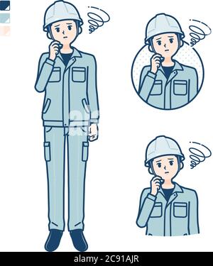 A Man wearing workwear with be troubled images. It's vector art so it's easy to edit. Stock Vector