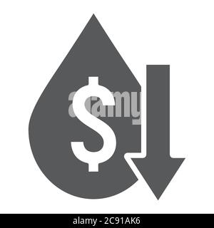 Oil price fall glyph icon, crisis and fuel, oil cost low sign, vector graphics, a solid pattern on a white background. Stock Vector