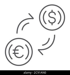 Money exchange thin line icon, finance and banking, currency transfer sign, vector graphics, a linear pattern on a white background. Stock Vector