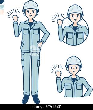 A Man wearing workwear with fist pump images. It's vector art so it's easy to edit. Stock Vector