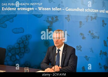 Berlin, Germany. 28th July, 2020. The head of the German Robert Koch Institute (RKI), Lothar Wieler, speaks at a press conference on the current corona situation in Germany. Credit: Tobias Schwarz/AFP/Pool/dpa/Alamy Live News Stock Photo