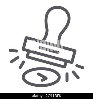 Approval stamp line icon, allow and stamper, rubber stamp sign, vector graphics, a linear pattern on a white background. Stock Vector