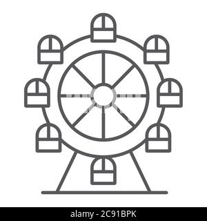 Ferris wheel thin line icon, funfair and entertainment, carousel sign, vector graphics, a linear pattern on a white background. Stock Vector