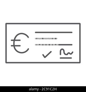Bank check payment thin line icon, finance and banking, cheque sign, vector graphics, a linear pattern on a white background. Stock Vector