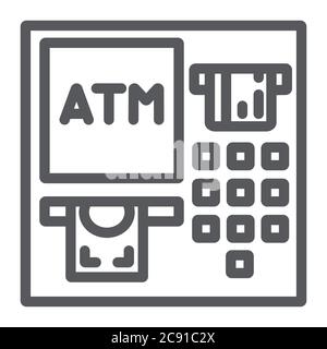 ATM line icon, finance and cash, banking machine sign, vector graphics, a linear pattern on a white background. Stock Vector