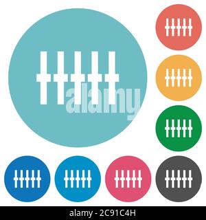 Graphical equalizer flat white icons on round color backgrounds Stock Vector