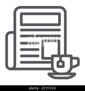 Newspaper with cup line icon, morning and news, daily newspaper sign, vector graphics, a linear pattern on a white background. Stock Vector