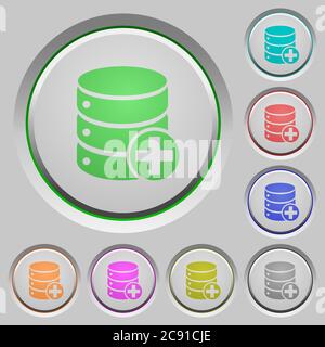 Add to database color icons on sunk push buttons Stock Vector