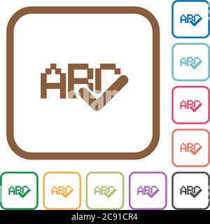 Spell check simple icons in color rounded square frames on white background Stock Vector