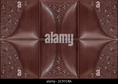 Tile leather for a room decor, a tile with volume drawing and texture of skin for internal finishing. Stock Photo