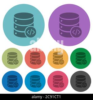 Database programming darker flat icons on color round background Stock Vector