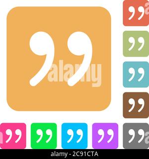 Quotation mark icons on rounded square vivid color backgrounds. Stock Vector