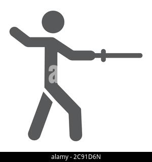Man fencing glyph icon, sport and fighting, fencer sign, vector graphics, a solid pattern on a white background. Stock Vector